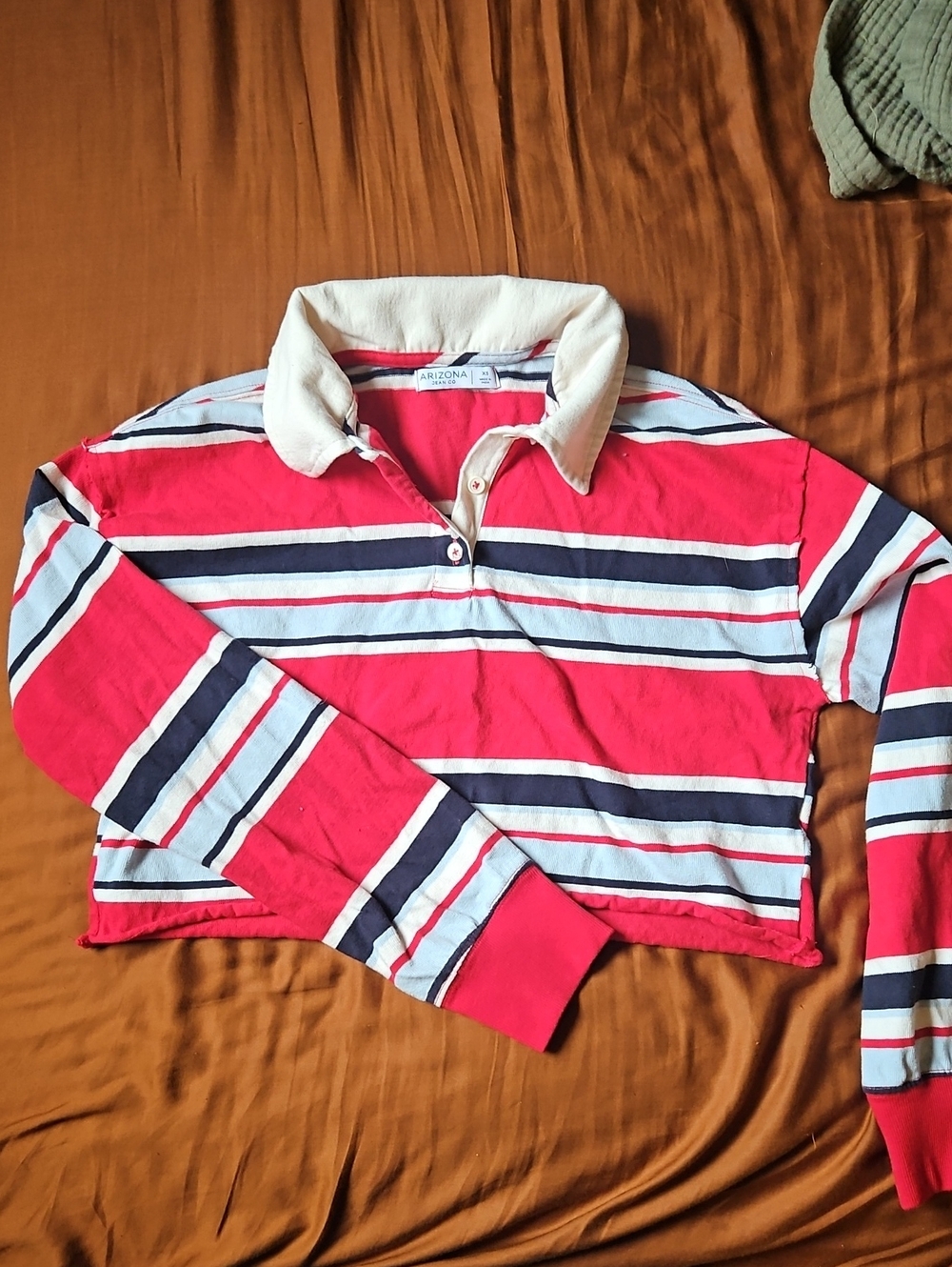 Arizona Jean Company Red, White & Navy Striped Women's Crop Rugby Top